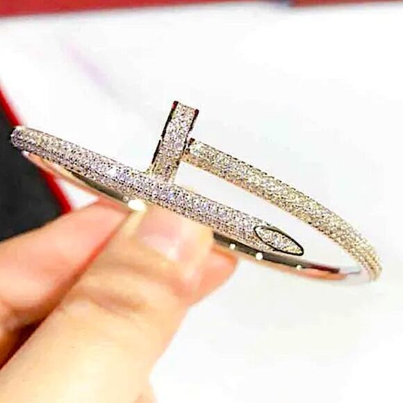 Silver Nail Zircon Screw Tack Bangle Bracelet - Picture 2 of 5